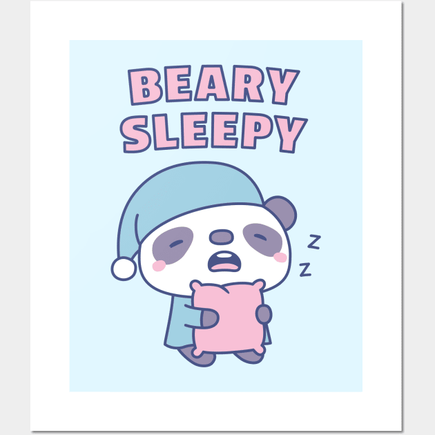 Cute Yawning Panda Beary Sleepy Pun Wall Art by rustydoodle